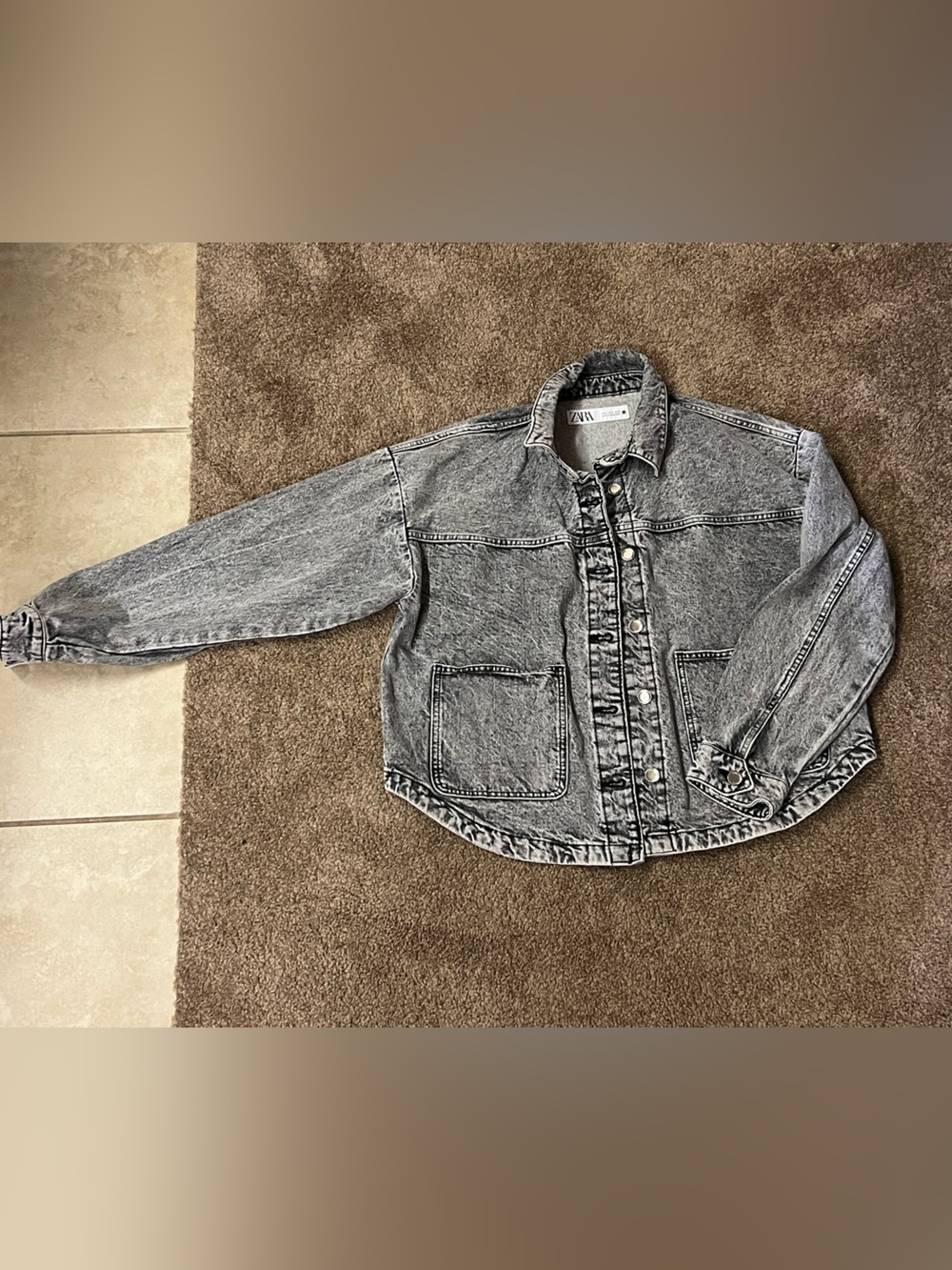 Zara Grey Acid-Wash Denim Jacket